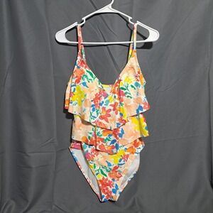 Ellen‎ Tracy Sz 8 Multicolor Ruffled One Piece Swimsuit V Neck